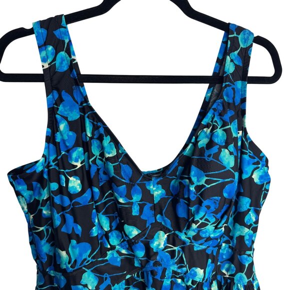 Azul Sz 20W Blue Floral‎ One-Piece Swim Dress With Built-In Bra and Bottoms - Picture 2 of 11